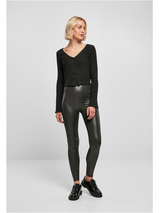 Frauen Leggings Glänzend & Hochgeschnitten Sparklingblack