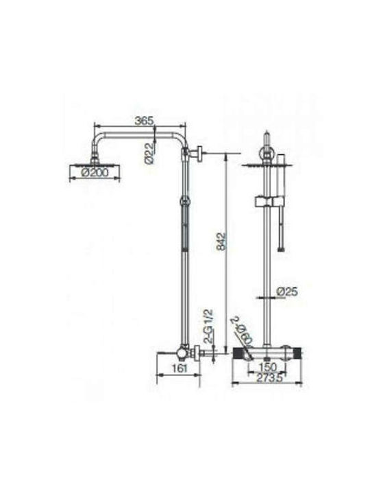 Imex Line Verstellbare Duschsäule mit Armatur 95-132cm Rose Gold