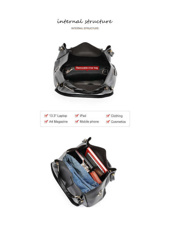 Set Geantă de damă Shopper De umăr Neagră