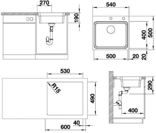 Blanco Etagon 500-IF Ένθετος Νεροχύτης Inox Σατινέ Μ54xΠ50cm Ασημί