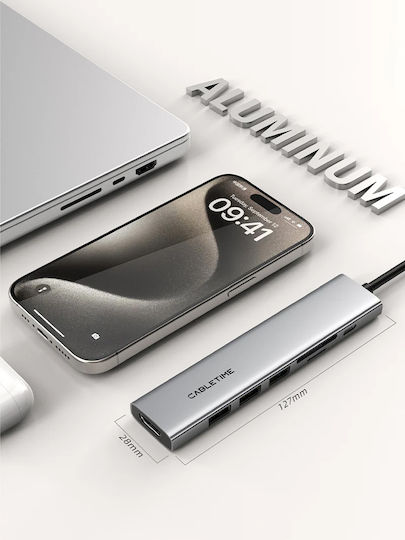 Cabletime USB-C Stație de andocare cu HDMI 4K PD Gri (CT-HBP2-AG7)