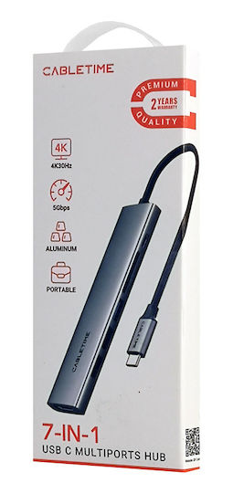 Cabletime USB-C Stație de andocare cu HDMI 4K PD Gri (CT-HBP2-AG7)