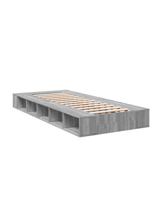 Single Wooden Gray Bed Base with Slats for Mattress 75x190cm