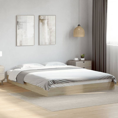 Bed Base Queen Size made of Wood Beige 160x200cm.