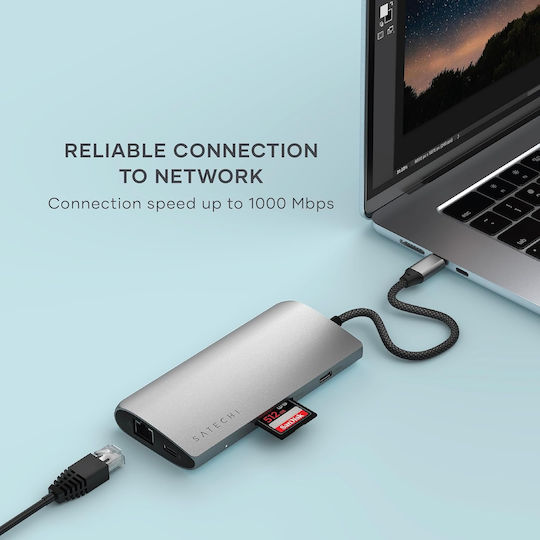 Satechi USB-C Docking Station με HDMI 4K PD Ethernet Γκρι (ST-P8KEM)