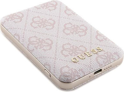 Guess Set Gubpm5p15x4gemgp iPhone 15 Pro Max 6.7" Carcasă Dura + Powerbank 5000mAh Magsafe Roz 4G Logo Metalic