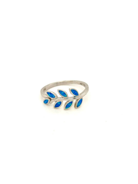 Women's Ring Silver 925° Gold-plated Olive Leaf Artificial Opal Blue