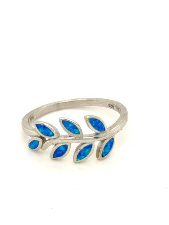 Women's Ring Silver 925° Gold-plated Olive Leaf Artificial Opal Blue