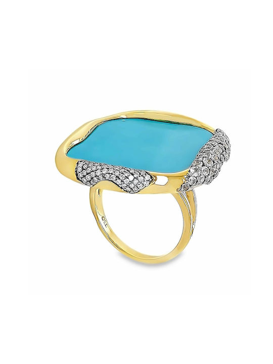 Gold Ring K18 Turquoise Rn09489