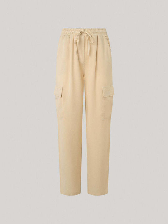 Pepe Jeans Women's Cotton Cargo Trousers Beige