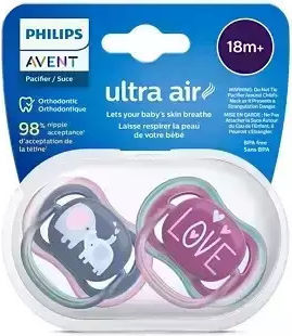 Philips Ultra Air Pacifiers Silicone with Case for 18+ months 2pcs