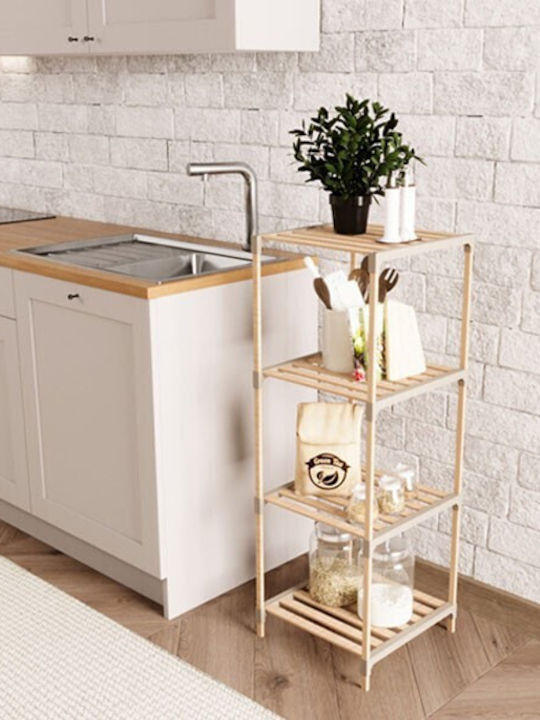 FixWood Boden Badezimmerregal Hölzernes mit 4 Regalböden 33x41x113cm Beige