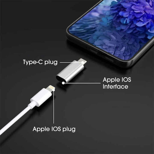 Adaptor de încărcare rapidă tip Lightning Type-c redare muzică transfer de date 5a argintiu