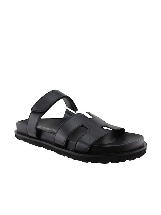 Catwalk Leather Women's Flat Sandals in Black Color