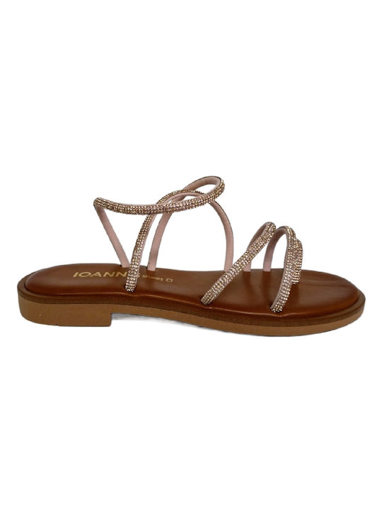 Ioannis Leather Women's Flat Sandals Anatomic in Gold Color