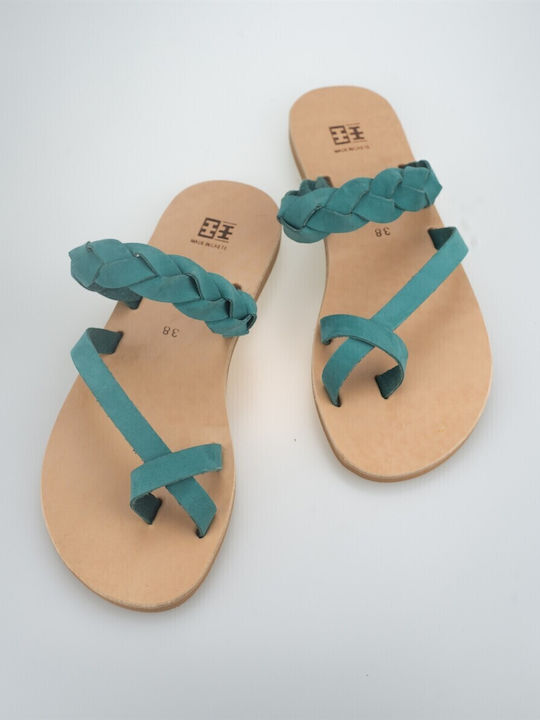 XX Leather Women's Flat Sandals in Turquoise Color