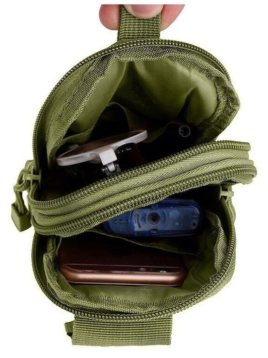 Waterproof Khaki Belt Bag 2 Compartments External Mobile Phone Pocket 18x12x6 Cm Aria Trade