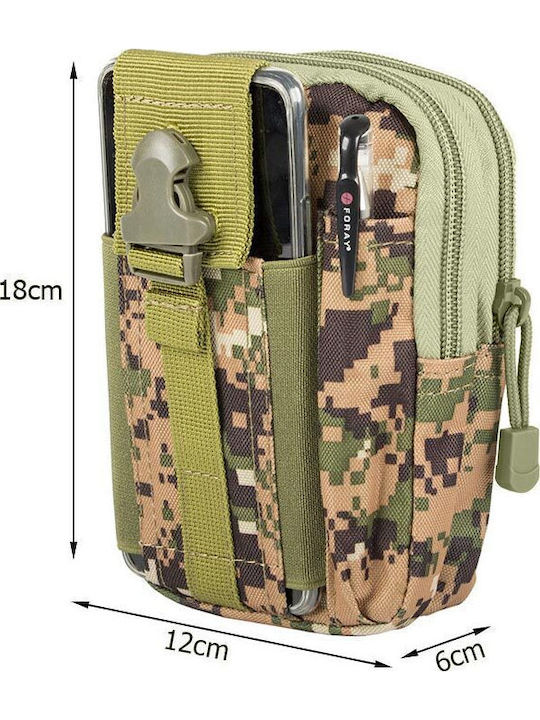 Waterproof Khaki Belt Bag 2 Compartments External Mobile Phone Pocket 18x12x6 Cm Aria Trade