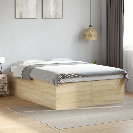 Bed Base Semi-Double made of Wood Beige 120x200cm.