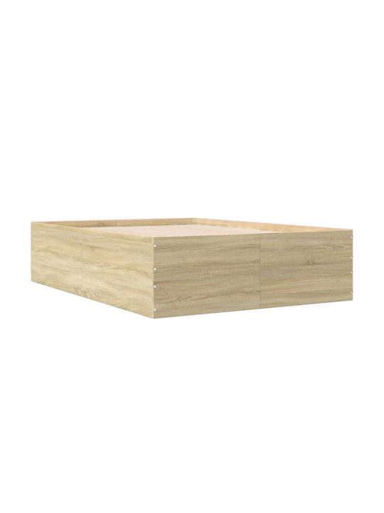 Half Double Wooden Bed Base Beige with Slats for Mattress 120x200cm