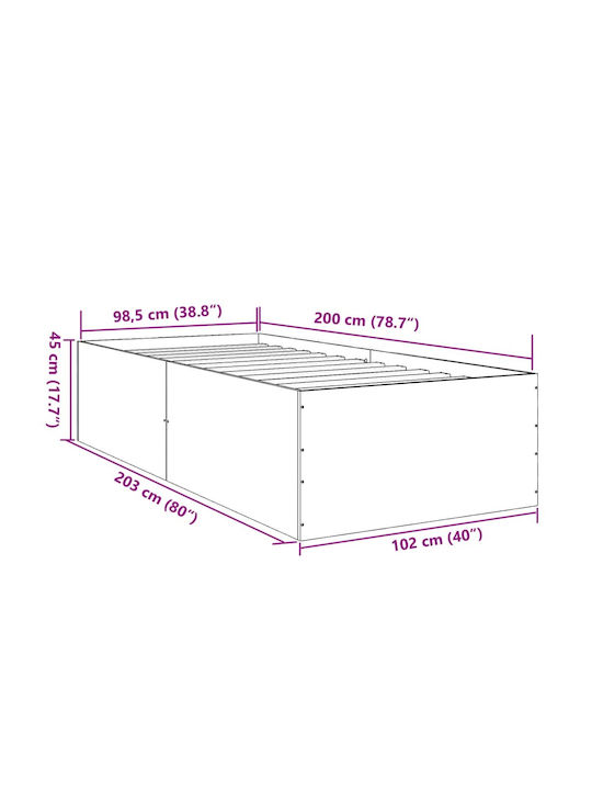 Single Wooden Black Bed Base with Slats for Mattress 100x200cm