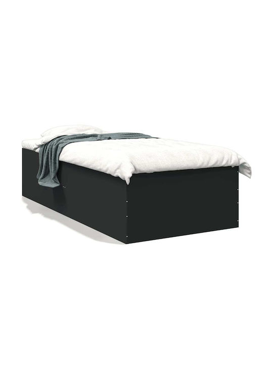 Single Wooden Black Bed Base with Slats for Mattress 100x200cm