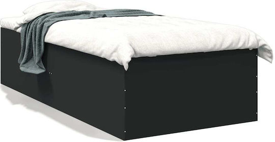 Einzelbett Unterlage Holz Schwarz mit Lattenrost für Matratze 100x200cm