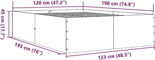 Легло King Size Дървено Бяло с Дъски Подходящо за Матрак 190x190cm