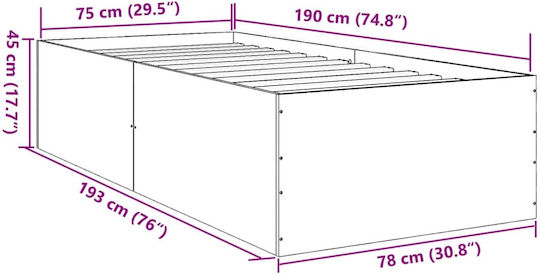 Wooden Single Bed Mattress Base Beige with Slats for Mattress 75x190cm