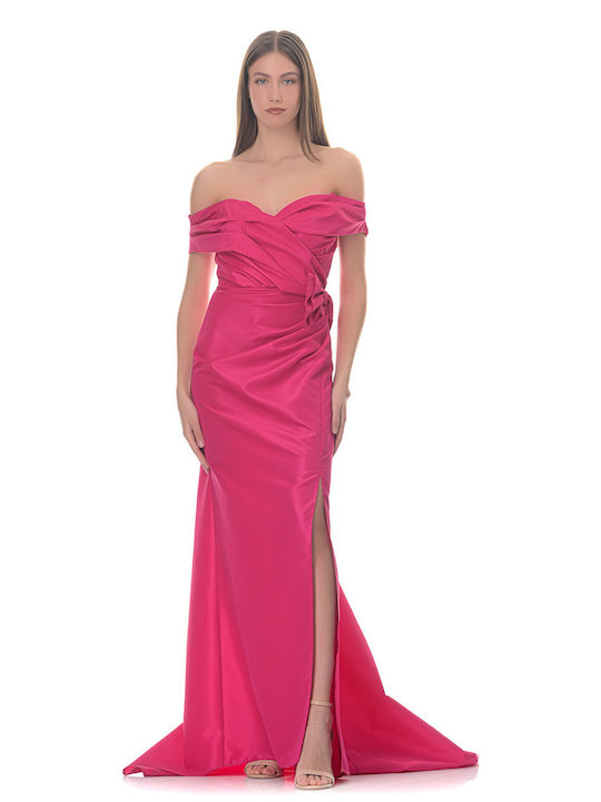 Farmaki Maxi Dress with Slit Fuchsia