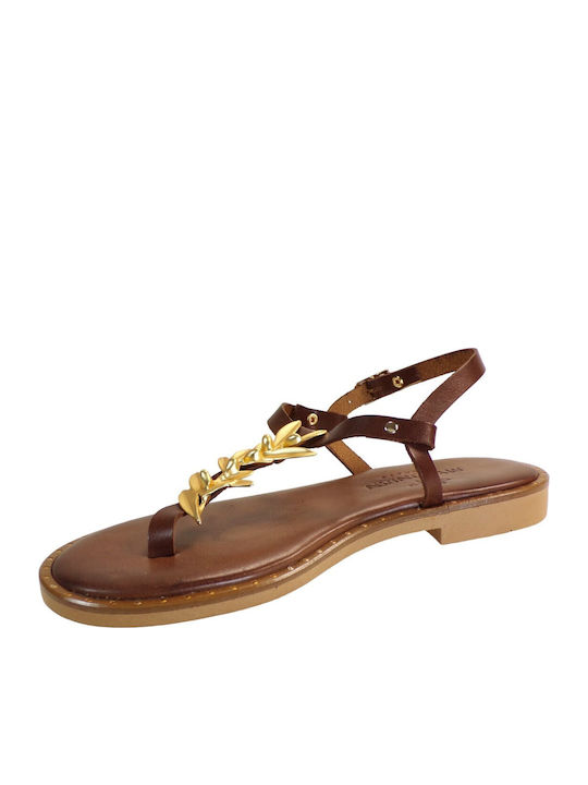 Myconian Greek Women's Flat Sandals in Brown Color