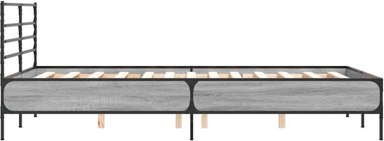 Κρεβάτι King Size Ξύλινο Γκρι με Τάβλες για Στρώμα 190x190cm
