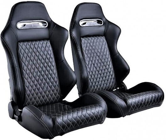 Autoline Luxury Front Passenger Car Seat Bucket Right Reclining Racing Seat in Leather Black 14362/