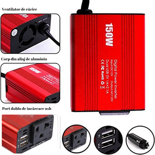 Invertor Auto Modificat Sine Wave 150W pentru Convertirea 12V DC în 220V AC