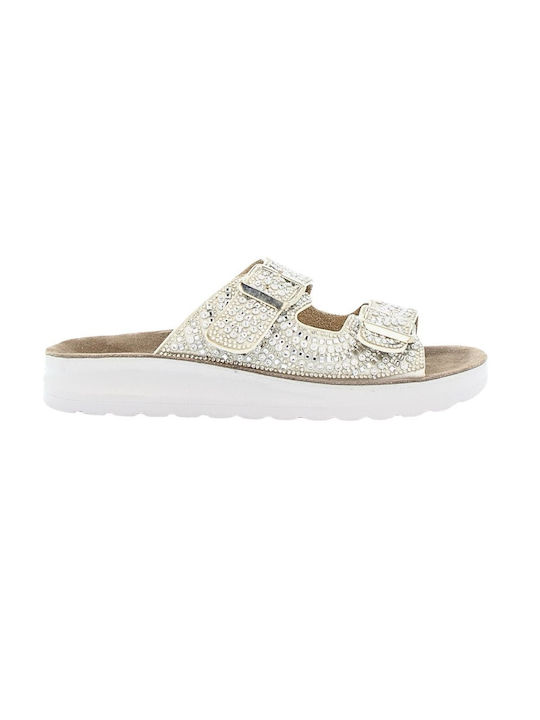 Emanuele Leather Women's Flat Sandals Anatomic Sporty in Silver Color