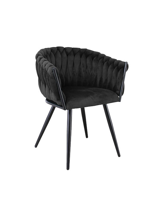 Verdi Dining Room Velvet Armchair Black Velvet-Black Metal 64x54x80cm