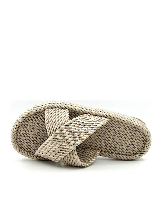 Flache Sandalen für Damen in Beige Farbe