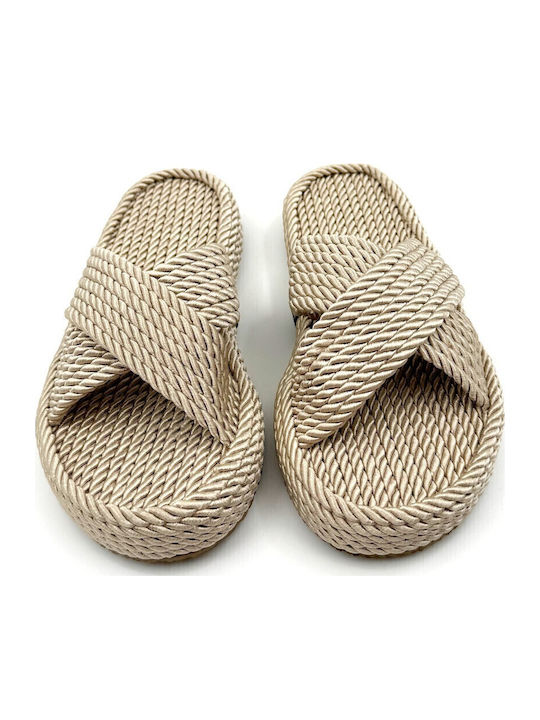 Flache Sandalen für Damen in Beige Farbe