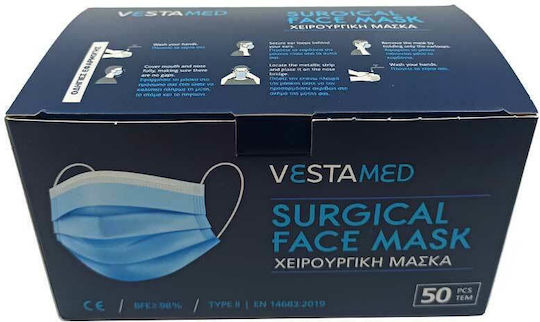 Vestamed Χειρουργική Μάσκα BFE >98% Τύπος II EN14683:2019 Protective Mask Non-Reusable Type II Surgical Blue 100pcs