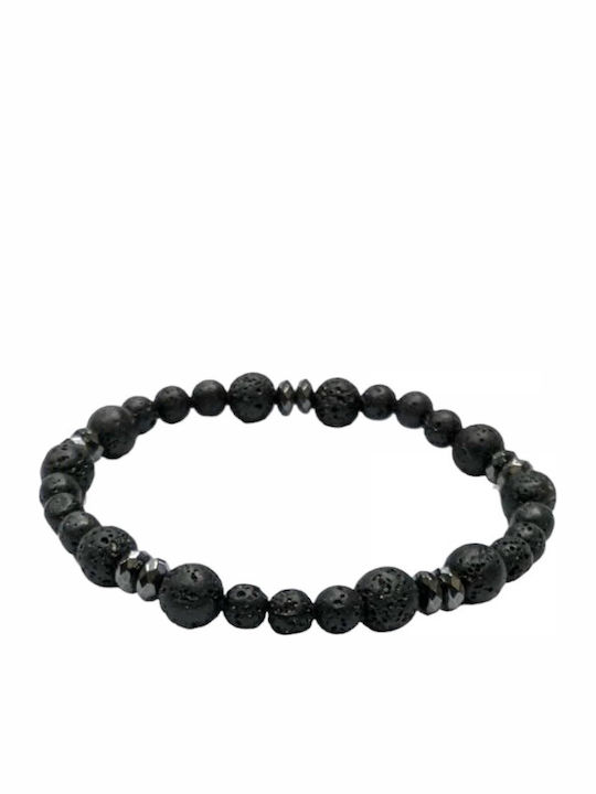 Handmade Men's Bracelet with Black Lava Stones and Hematite Tatu Moyo