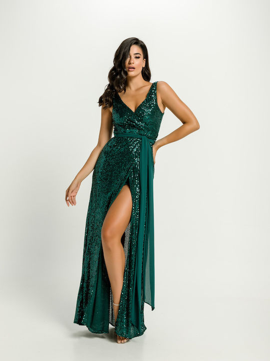 Anna Aktsali Collection Dress Wrap with Slit Green