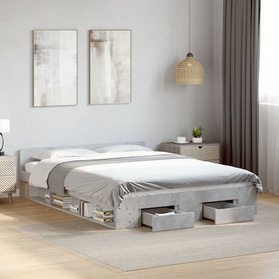 Bed Base Double made of Wood Gray 150x200cm. with Storage Space