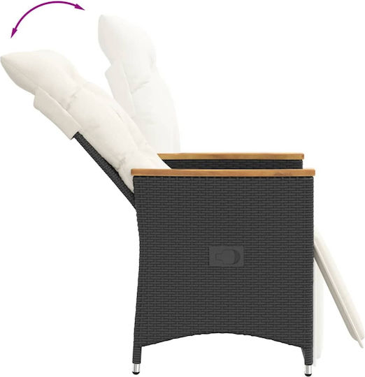 Fotoliu de exterior Rattan Black cu pernă 2buc 49x50.5x85cm
