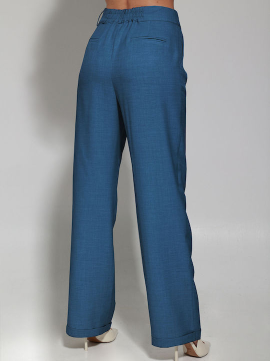 Women's Fabric Trousers Straight Line Blue