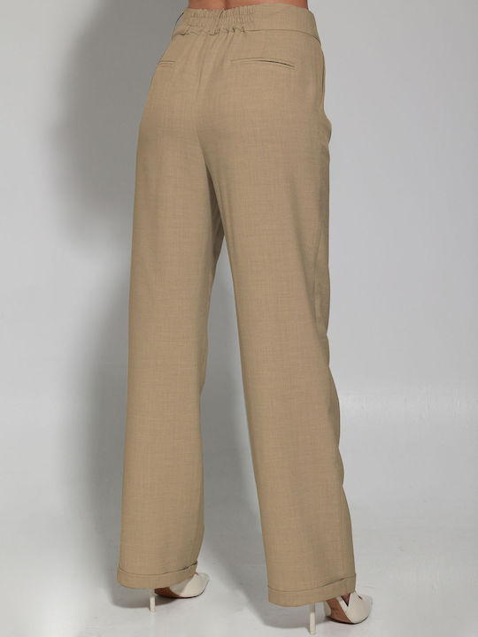 Tresor Women's Fabric Trousers in Straight Line Camel