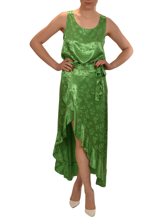 Satin,σατεν Rock Umschlag Blumen Parrot Green