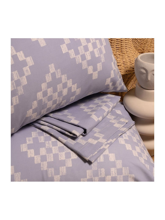 Melinen Sheet Set with 1 Pillowcase Semi Double with Elastic 120x200+32cm. Mini Barrio Blue 2pcs