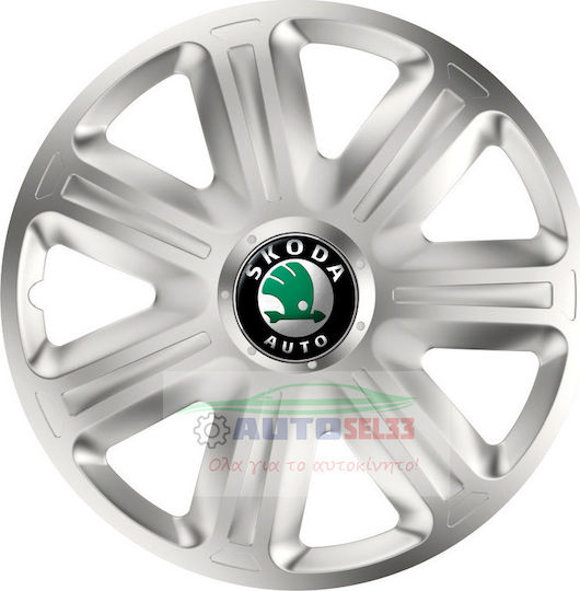 Versaco Auto Radkappen Set mit Marke Skoda 4Stück 15" Silber/Silber