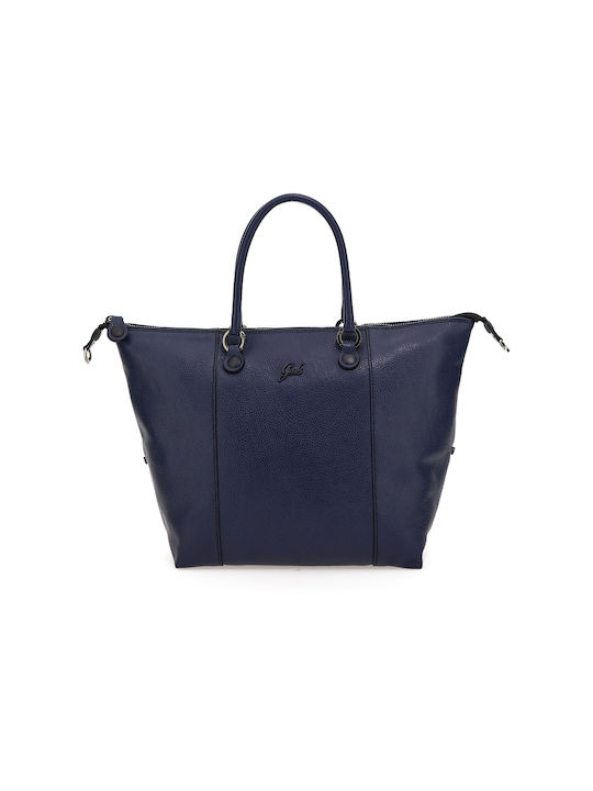 Δερμάτινη Γυναικεία Τσάντα Shopper Ώμου Navy Μπλε