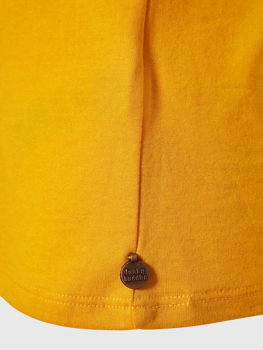 Funky Buddha Damen Sport T-Shirt mit V-Ausschnitt Gelb